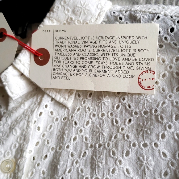 Current/Elliott NEW Button Down SHIRT Top Eyelet Cotton Perf Long Sleeve S/M🎉HP - Picture 13 of 16